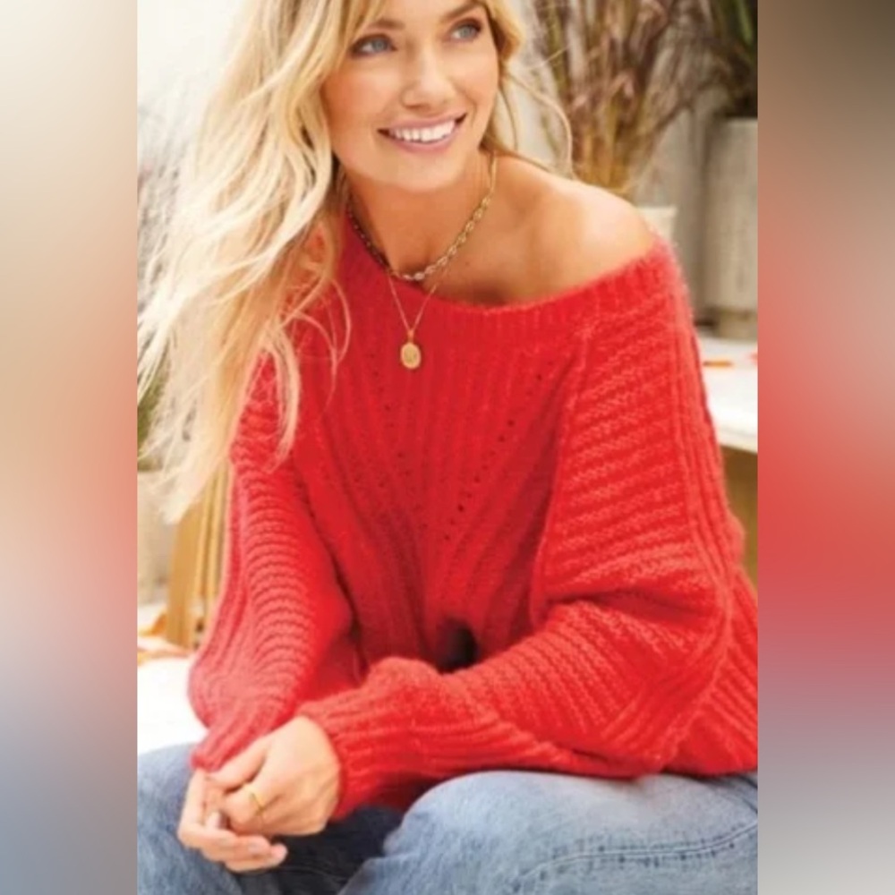 Free People Carter Red Pullover Sweater Size Large